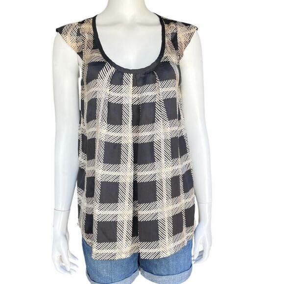 Joie Womens Silk Checkered Cap Sleeve Blouse Size Medium - Picture 8 of 8